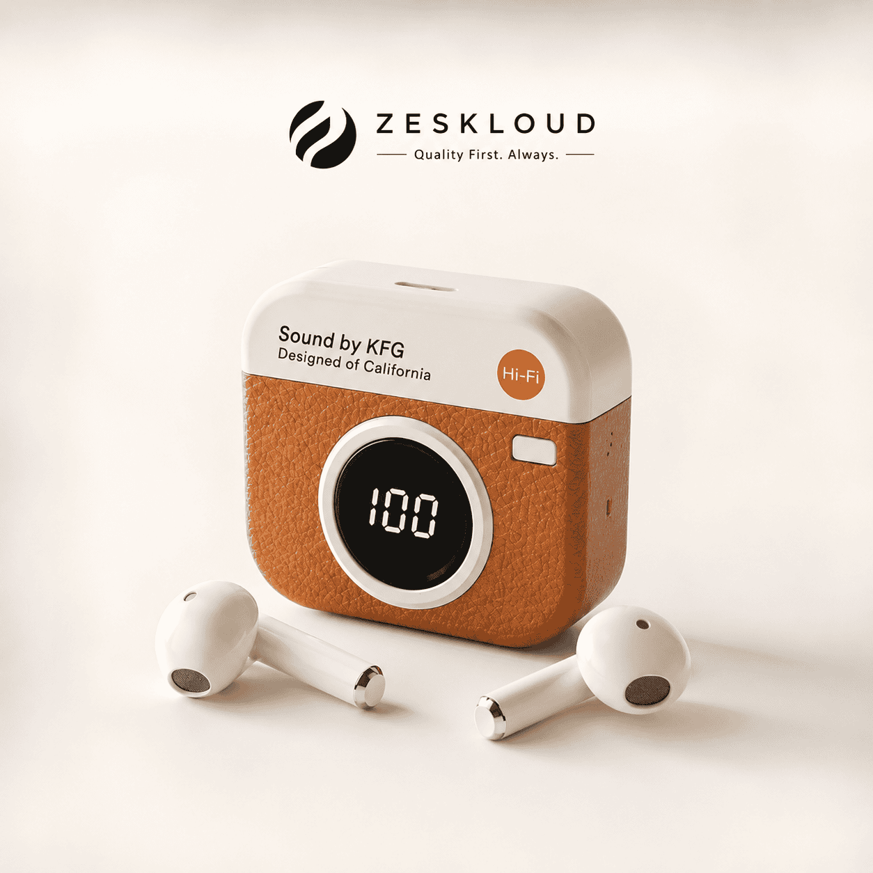 Retro camera-inspired TWS Bluetooth earbuds with LED display from ZesKloud.