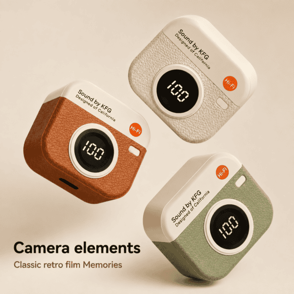 Retro Camera TWS Bluetooth Earbuds Retro camera-inspired TWS Bluetooth earbuds with LED display in three colors.