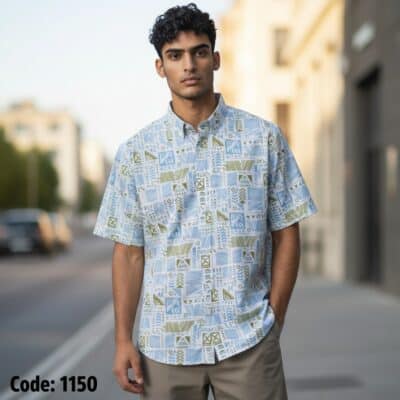 code-1150 (AI Fashion Models) দেশীয় প্রিমিয়াম প্রিন্টেড স্লাব কটন হাফ শার্ট